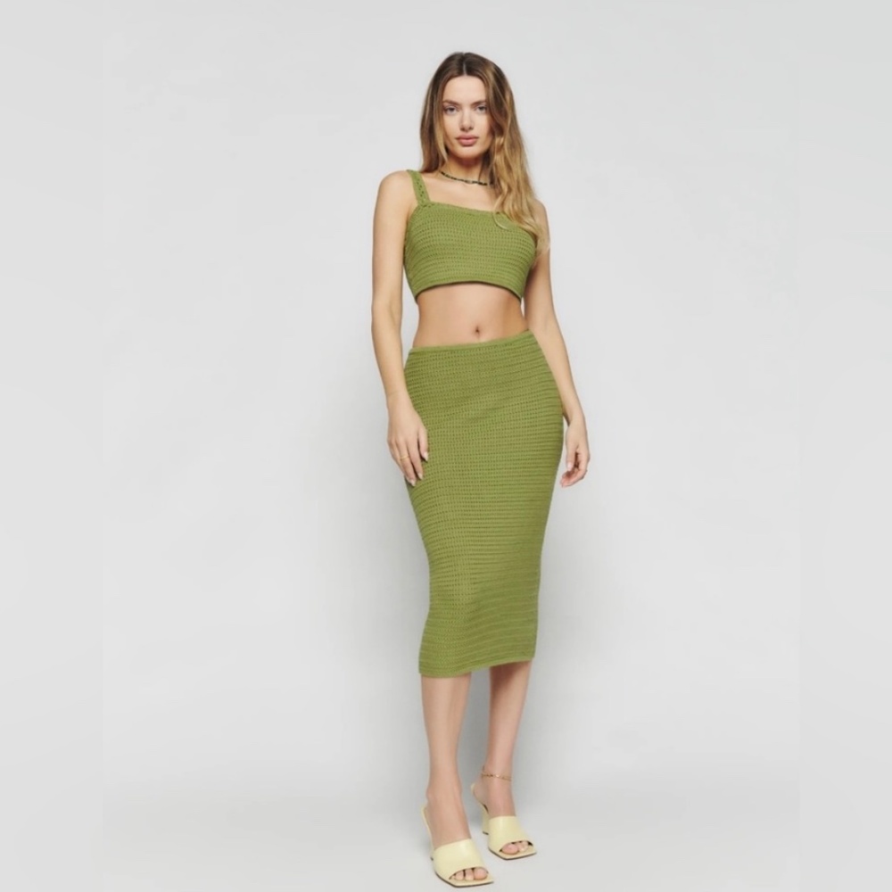 Reformation Max Open Knit Two Piece in Green, Organic Cotton, NEW WITH TAGS - Picture 4 of 7